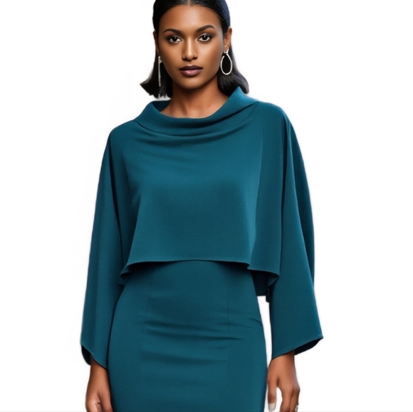 Trina Turk Cape Dress with Cowl Neck Size 6 Green NWOT - Picture 1 of 15